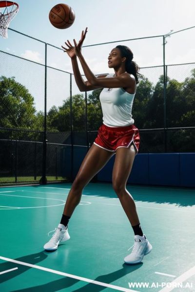 A woman playing basketball on the court with only a string - ai-porn.ai on pornintellect.com