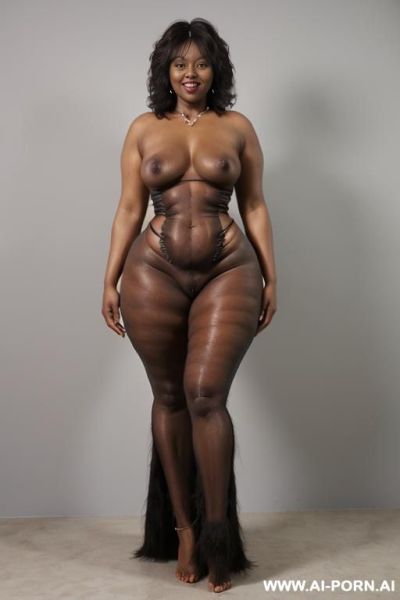 Tall chubby ebony mature, (((standing full figure, naked, nude))), (((long pubic hairy, long hairy pussy))), ((((((wide large hips)))))) - ai-porn.ai on pornintellect.com