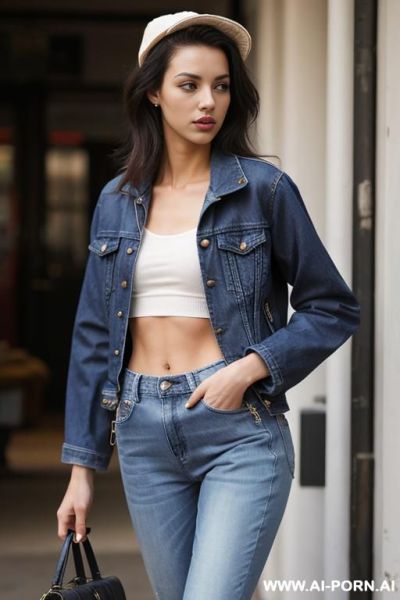 Latina, bra, baggy jeans, jacket - ai-porn.ai on pornintellect.com