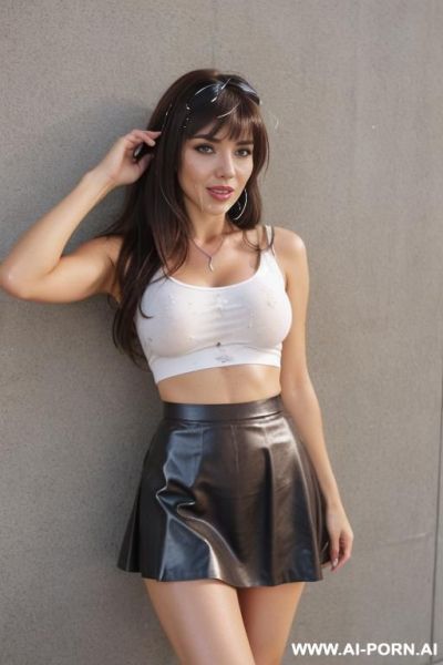 Slited straight silver wetlook skirt, long hair, long top coveres skirt - ai-porn.ai on pornintellect.com