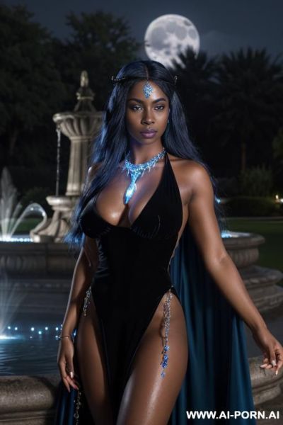 ((topless)), (((arms spread invitingly))), (seductive eye contact), looking at viewer, (lustful face), (full voluminous hair), (necklaces)), (((perfect round breasts))), noir skin, (((dark black skin))), - ai-porn.ai on pornintellect.com