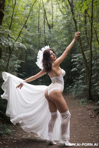 0 years old woman in white classic lingerie dancing with bandits - ai-porn.ai on pornintellect.com