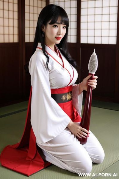 A sant pray with big dildo, white and red traditional dress - ai-porn.ai on pornintellect.com