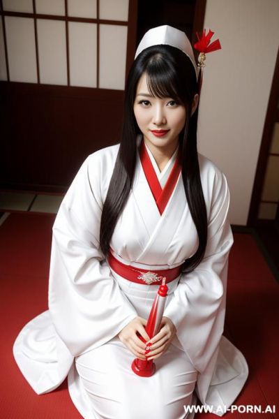 A sant pray with a big dildo, white and red traditional dress - ai-porn.ai on pornintellect.com