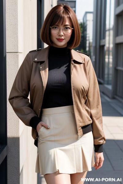 (fully dressed) (wearing a jacket, blouse and skirt) (glasses) - ai-porn.ai on pornintellect.com