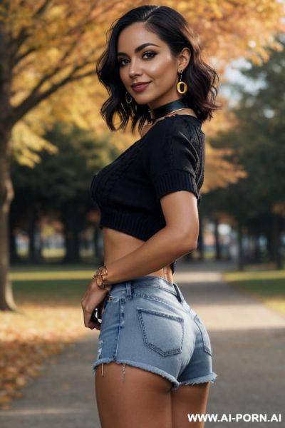 (fit latina babe), ((tapered lithe thick body)), perfect face, (natural saggy low hanging medium sized boobs), (micro-sized areolas), seductive wicked smile, alluring, eye contact, mascara, (big greek - ai-porn.ai - Greece on pornintellect.com