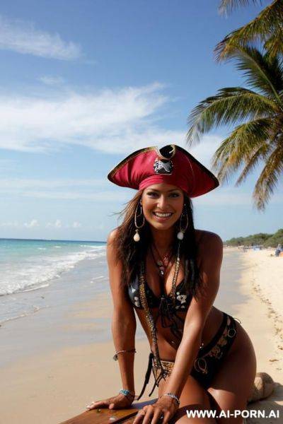 On a pirate beach. smiling. - ai-porn.ai on pornintellect.com