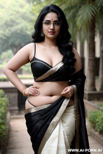 Pale skin, cute, beautiful, indian woman, round glasses, round boobs, saree, navel, chubby - ai-porn.ai - India on pornintellect.com