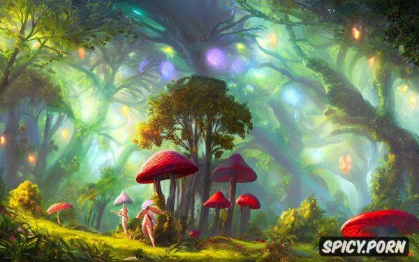 Hiqh quality picture, beautiful colors, magic mushrooms glowing in the dark - spicy.porn on pornintellect.com