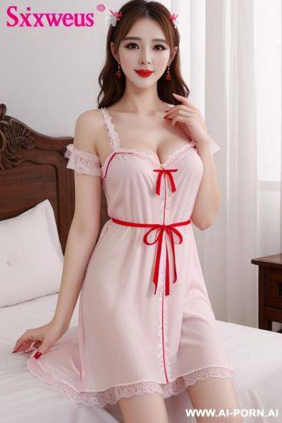 Lamb nightdress short pink, russian, red lipstic, eyes contact, provocative - ai-porn.ai - Russia on pornintellect.com