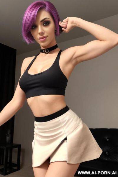 (vascular arms), (skirt), (black crop top), (black choker), (((((standing in a neutral position))))) - ai-porn.ai on pornintellect.com
