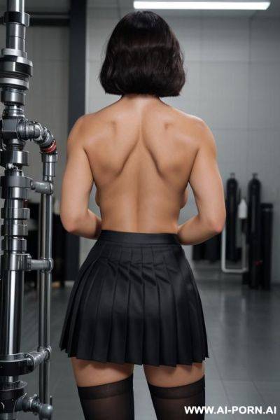 Best camera angle, noticeable abs, smile, looking on viewer, highly detailed body, detailed face and eyes, chubby, muscular 20yo woman, large saggy tits, ruined, makeup, black long hair bob cut, - ai-porn.ai on pornintellect.com