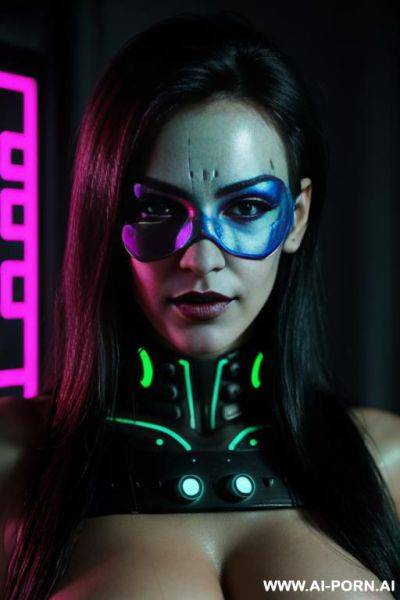 (close up) (cyberpunk woman) (cyberpunk mask) (black lights) - ai-porn.ai on pornintellect.com