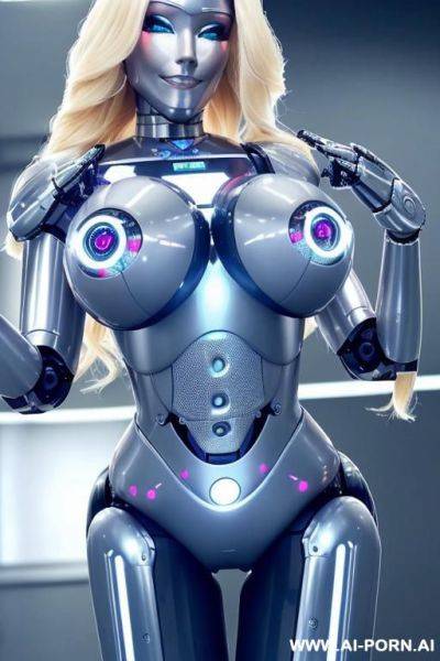 Sexy robo cop, full body view, long blonde hair, pretty face, (fully robotic body, fit body, shapely body, huge firm robotic tits:1.3) - ai-porn.ai on pornintellect.com