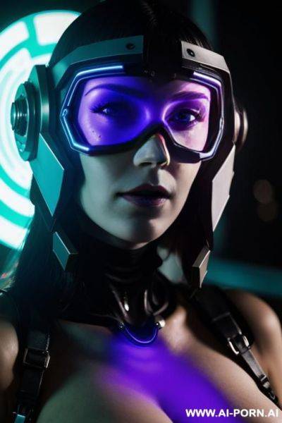 (close up) (cyberpunk woman) (cyberpunk helmet) (black lights) - ai-porn.ai on pornintellect.com