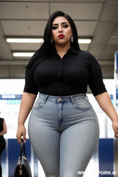 Super , mexican, chola style, gangster rapper, tight white shirt, tight high rise jeans, very wide hips, hourglass shaped, extra thicc - ai-porn.ai - Mexico on pornintellect.com