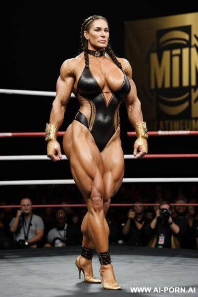 Mma gloves, gold bodysuit, choker - ai-porn.ai on pornintellect.com