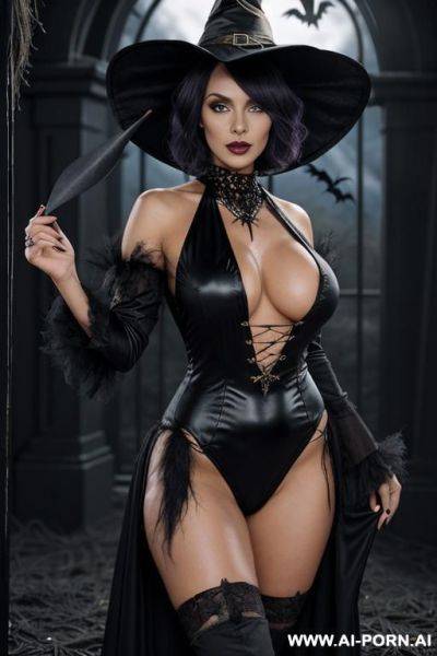 Tall busty , short pixie hair with shaved sides, gorgeous face, thick lips, massive boobs, , seductive, full body picture, standing up, - ai-porn.ai on pornintellect.com