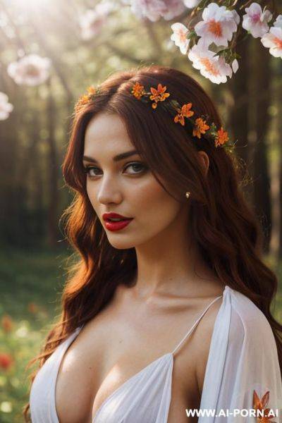 Eyes contact, red lipstic, topless, erected nippless - ai-porn.ai on pornintellect.com