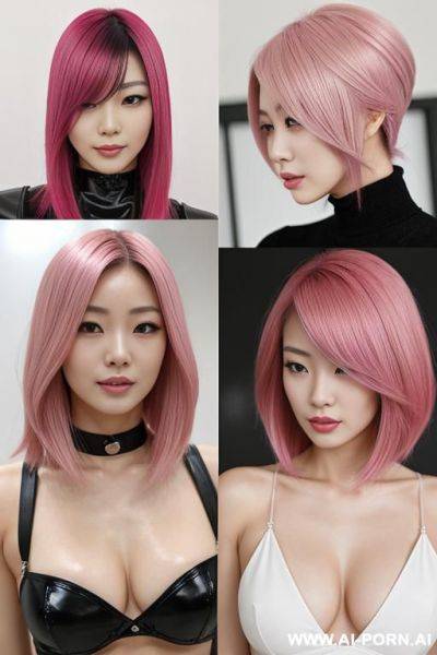 Japanese model woman.the hair color is ge hair, pink on the left and black on the right. - ai-porn.ai - Japan on pornintellect.com