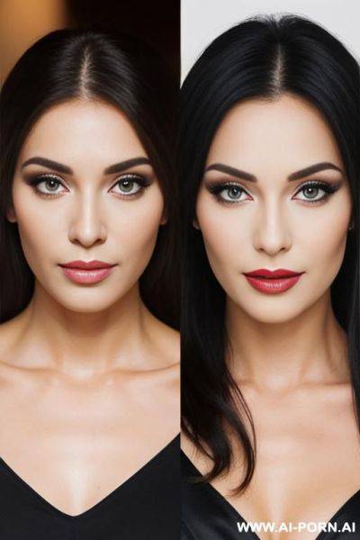 In left : woman non make up, in right : woman with make up , - ai-porn.ai on pornintellect.com