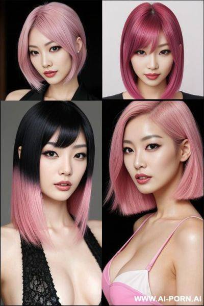 Japanese model woman.the hair color is ge hair, pink on the left and black on the right. - ai-porn.ai - Japan on pornintellect.com