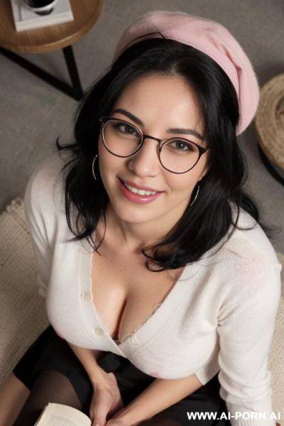 A japanese woman.20 years old. her hair is two-tone, with pink on the left and black on the right.her hair is in twin tails.she is wearing a black beret.she is wearing round glasses.she is - ai-porn.ai - Japan on pornintellect.com