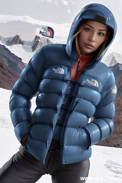 A woman with and without a dick, (((huge blue north face nuptse:1.3))) - ai-porn.ai on pornintellect.com