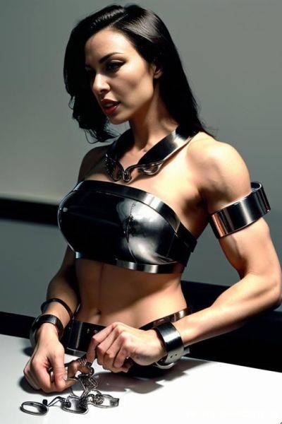 (((((handcuffed woman))))), ((metal handcuffs)), ((muscle body)), facing viewer - ai-porn.ai on pornintellect.com