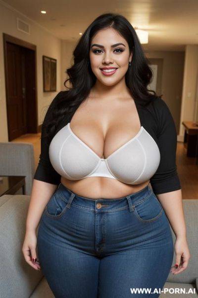 Enormous, mexican, very pretty, chola, eye shw, hourglass figure, stoner, couch, high rise jeans, pear shaped, very wide hips, extra thicc, bbw, very rotund, huge thighs - ai-porn.ai - Mexico on pornintellect.com