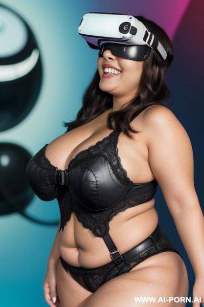 Mexican, 2, , huge eyes, big smile, gap teeth, very wide hips, hourglass figure, extra thicc, bbw, very fat but very proportionate, oculus rift goggles, confused face - ai-porn.ai - Mexico on pornintellect.com
