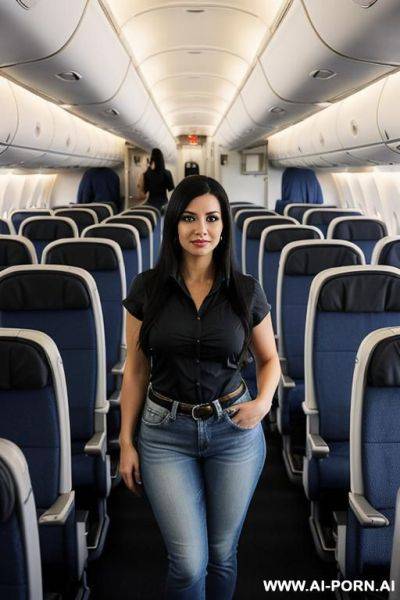 Very , mexican, bimbo, hourglass figure, high rise blue jeans, tight plaid shirt, eye shw , smirk - ai-porn.ai - Mexico on pornintellect.com