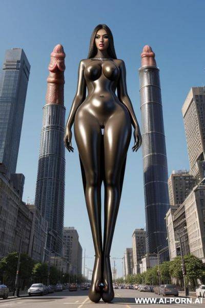 Full body view of a giantess taller than a city (((giant long erect penis growing from her clitoris))) - ai-porn.ai on pornintellect.com