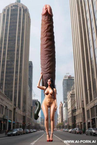 Full body view of a giantess taller than a city (((long erect penis growing from her clitoris))) - ai-porn.ai on pornintellect.com