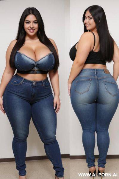 Mexican, huge, extreme hourglass figure, bbw, bimbo, extra thicc, very massive hips, extremely pear shaped, high rise jeans, huge thighs - ai-porn.ai - Mexico on pornintellect.com