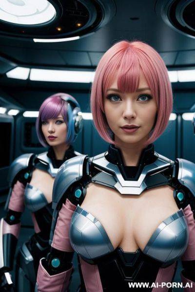 Woman repairs a spaceship and is surrounded by robots - ai-porn.ai on pornintellect.com