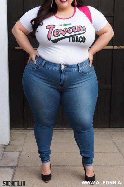 Mexican, very chubby, gordita, nerd, glasses, ultra wide hips, standing up, tight jeans, band shirt, ssbbw, rotund, huge, eye shw, eating taco - ai-porn.ai - Mexico on pornintellect.com