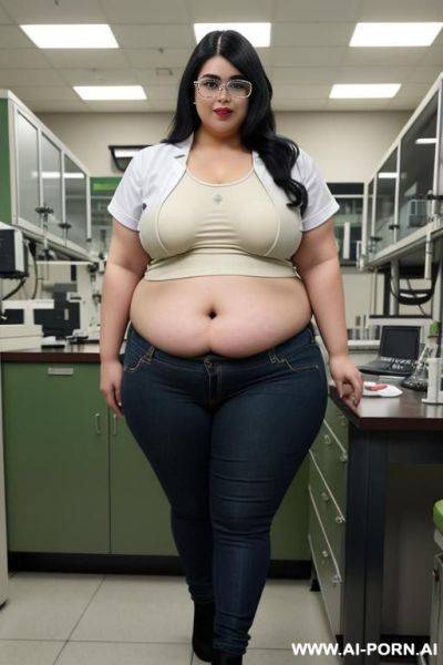 Mexican, chola, hugely pear shaped, gordita, rotund physique, ultra wide hips, drinking potion, hourglass figure, punk rocker, wearing band shirt, drinking a green potion, wearing glasses, massive thighs - ai-porn.ai - Mexico on pornintellect.com