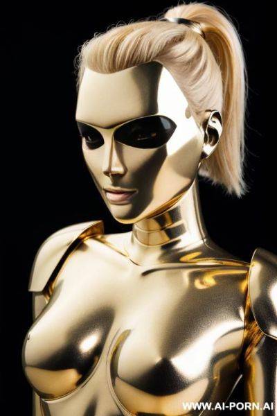 Blonde robot, (fully metallic body, metallic head) - ai-porn.ai on pornintellect.com