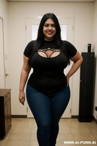 Supermodel, very , mexican, hourglass figure, tight band tshirt, exceptionally wide hips, pear shaped, punk rocker, long hair, extra thicc - ai-porn.ai - Mexico on pornintellect.com