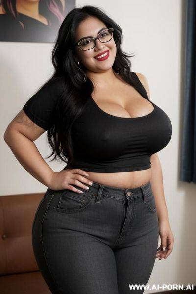 Supermodel, very , mexican, hourglass figure, tight band tshirt, exceptionally wide hips, pear shaped, punk rocker, rotund, long hair, extra thicc - ai-porn.ai - Mexico on pornintellect.com