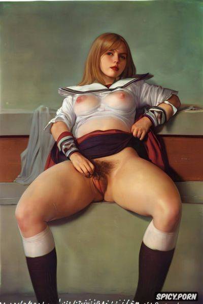 Sailor school uniform, spreading legs, flat chest, knee high socks - spicy.porn on pornintellect.com