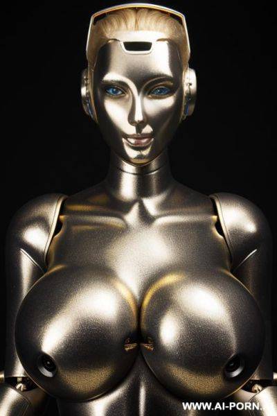 Blonde robot, fully black robotic body, (gigantic metallic tits:1.3) - ai-porn.ai on pornintellect.com