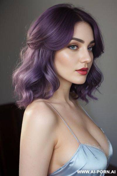 Very real, (white skin), hourglass voluptuous lady, (light background), (hair color: light-latte), (hairstyle: swept to one side), mild lipstick, (blue sheer nightgown) , (ghastly skin & pallid) , side view camera. - ai-porn.ai on pornintellect.com