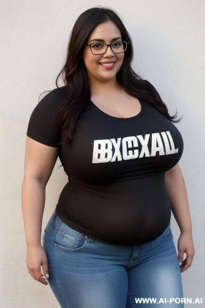 Fully clothed, mexican, very chubby, huge gordita, eating, nerd, glasses, ultra wide hips, standing up, tight jeans, band tshirt, ssbbw, rotund, huge, eye shw, eating taco, beautiful face - ai-porn.ai - Mexico on pornintellect.com
