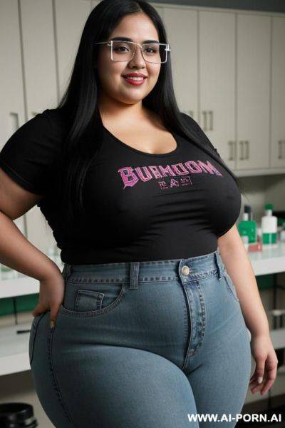 Mexican, chola, hugely pear shaped, gordita, rotund physique, ultra wide hips, drinking potion, hourglass figure, punk rocker, wearing band shirt, drinking a green potion, wearing glasses - ai-porn.ai - Mexico on pornintellect.com