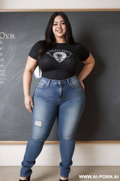 Mexican, very , hourglass shaped, eye shw, exceptionally wide hips, high rise jeans, big hair, band shirt, extra thicc, plump, massive thighs - ai-porn.ai - Mexico on pornintellect.com