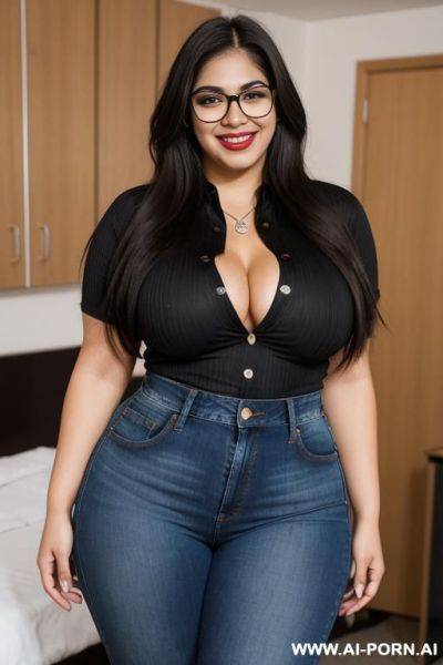 Mexican, super , supermodel, super wide hips, hourglass figure, long hair, wearing band shirt, high rise jeans, huge, super thicc - ai-porn.ai - Mexico on pornintellect.com