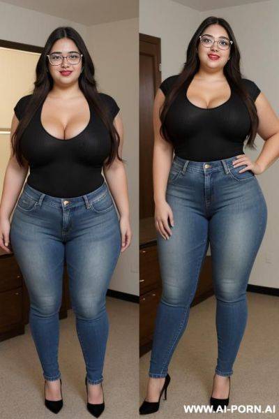 Mexican, super , supermodel, super wide hips, hourglass figure, long hair, wearing band shirt, high rise jeans, huge, super thicc, very wide, rotund physique - ai-porn.ai - Mexico on pornintellect.com