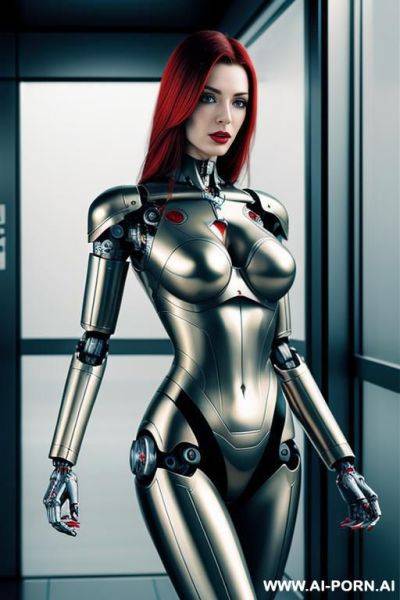 Immagine realistica di elevata qualita, cyborg robot woman metallic di colore whait. - ai-porn.ai on pornintellect.com